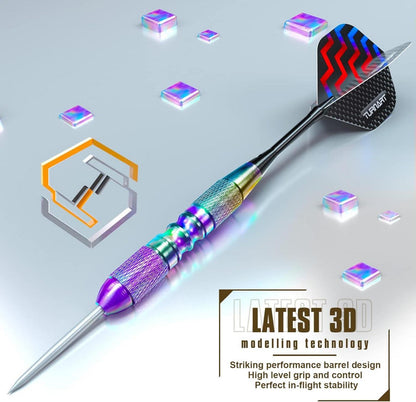 12 Profi Steeldarts mit Dart Case Violett, Metallspitze und hochwertiger Box