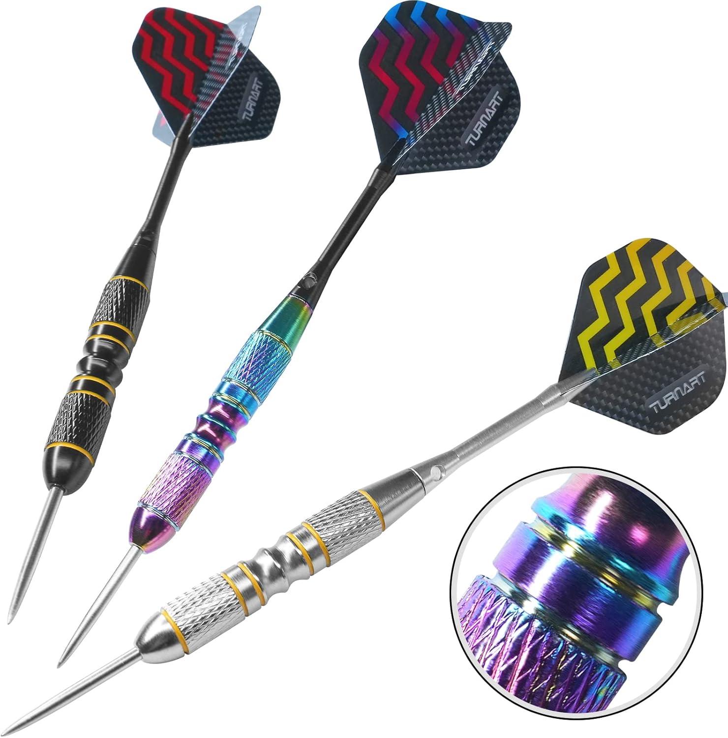 Turnart Dartpfeile Set mit 12 Profi Steeldarts und Case, Violett