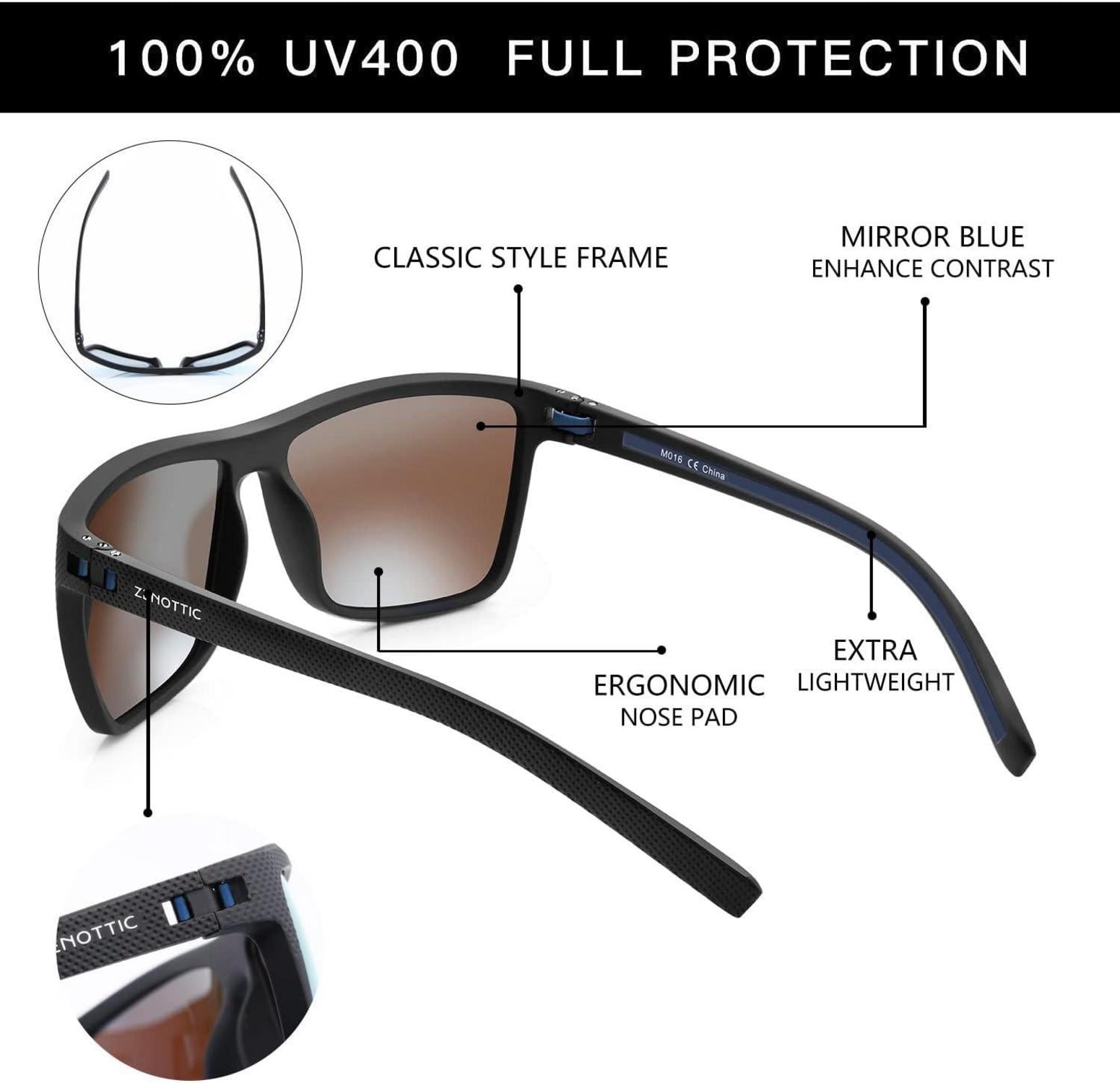 Polarisierte Herren Sonnenbrille TR90 Rahmen UV400 Schutz Quadrat C04 Schwarz/Blau