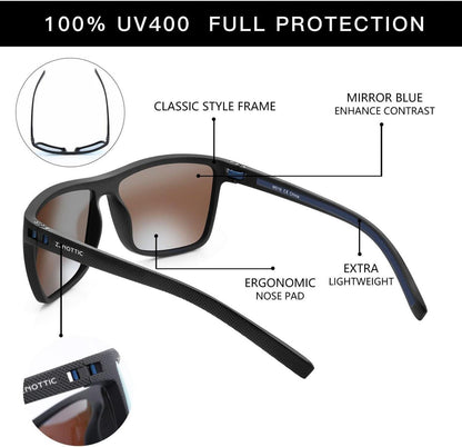 Polarisierte Herren Sonnenbrille TR90 Rahmen UV400 Schutz Quadrat C04 Schwarz/Blau