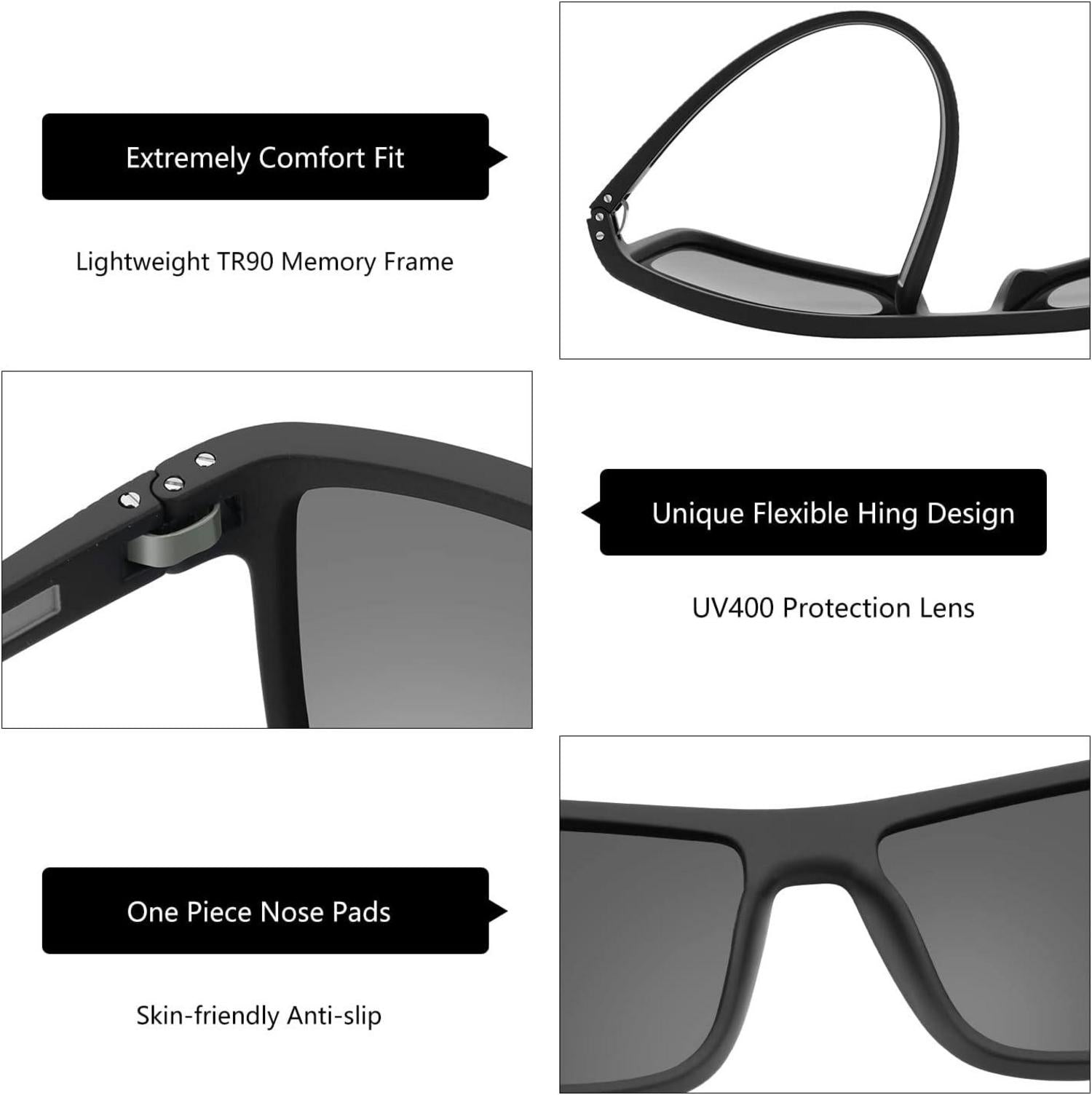 Polarisierte Sonnenbrille Herren TR90 Rahmen UV400 Schutz Quadrat