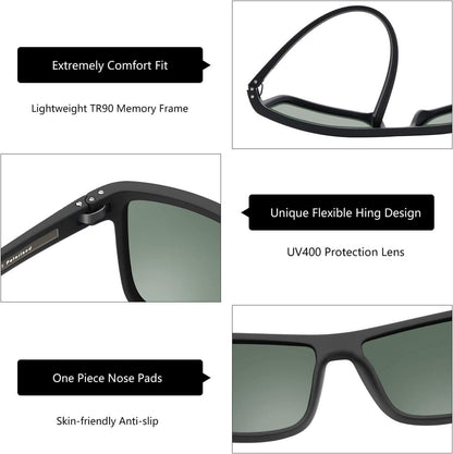 Polarisierte Sonnenbrille Herren TR90 Rahmen UV400 Schutz Quadrat Schwarz/Gruen