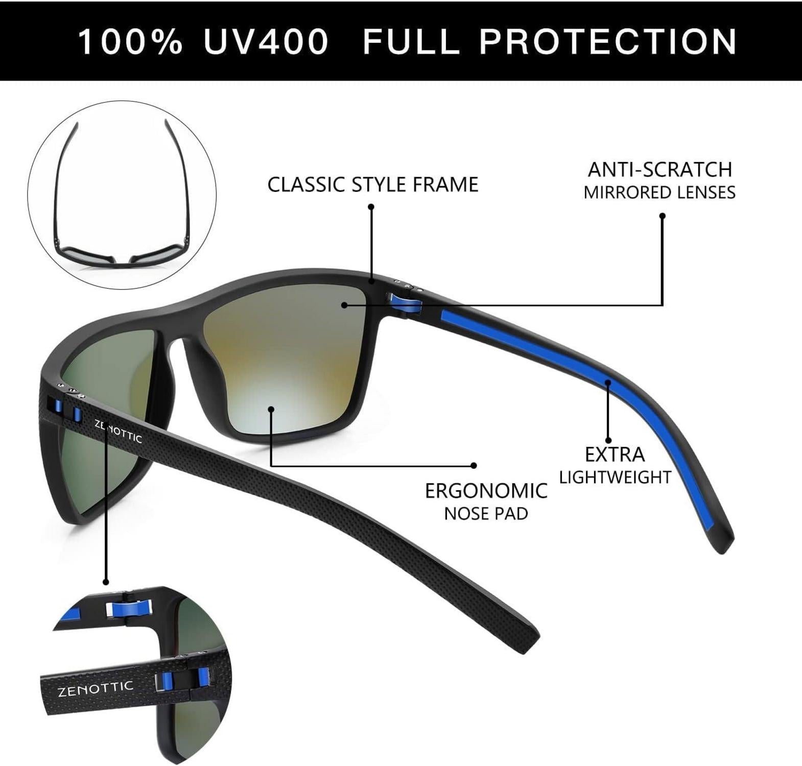 Polarisierte Sonnenbrille Herren TR90 Rahmen UV400 Schutz Quadrat Schwarz Blau
