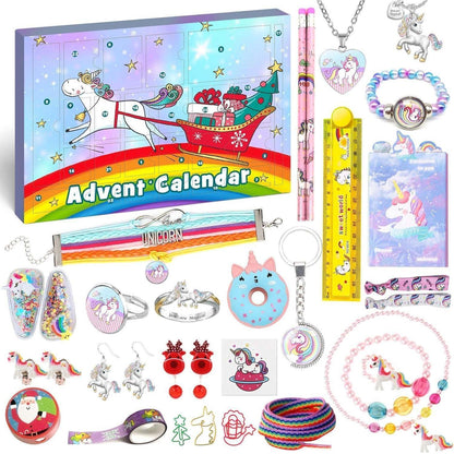 Adventskalender Einhorn Mädchen 2024 Schmuck Schreibwaren