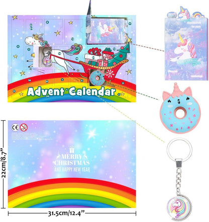 Adventskalender Einhorn Mädchen 2024 Schmuck Haarschmuck 24 Überraschung