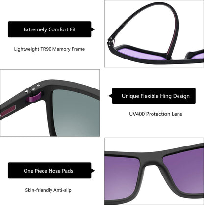 Polarisierte Herren Sonnenbrille TR90 Rahmen UV400 Schutz Schwarz Lila - ZENOTTIC