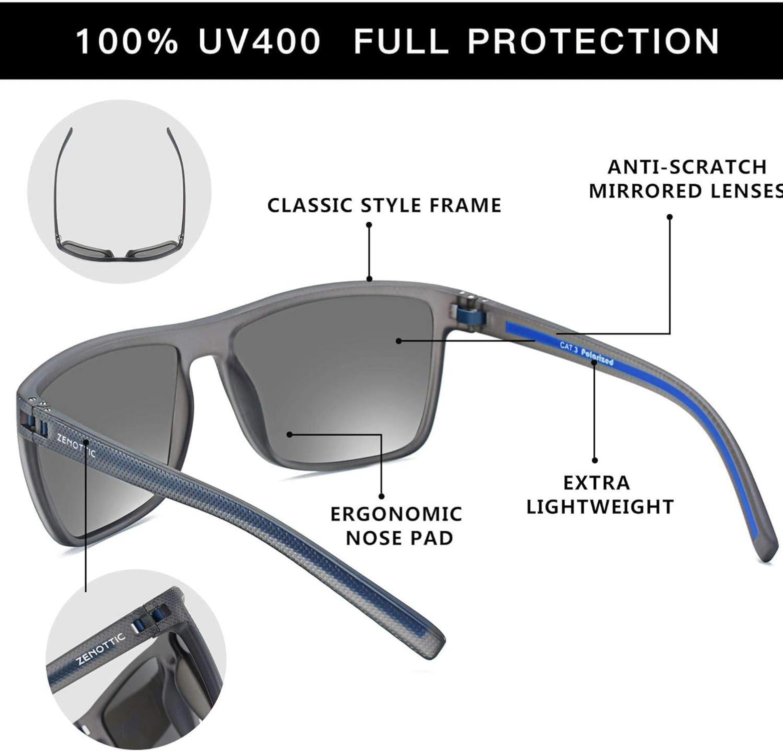 Polarisierte Herren Sonnenbrille TR90 Rahmen UV400 Schutz Grau Silber