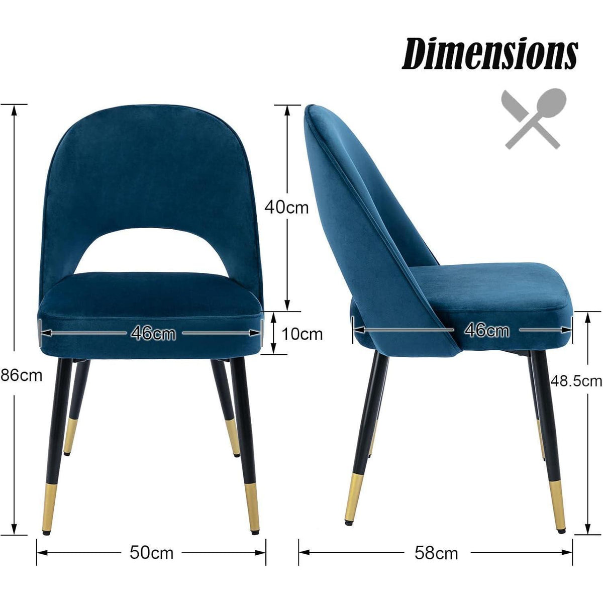 Samt Esszimmerstühle 2er Set – Modern & Komfortabel (Blau)