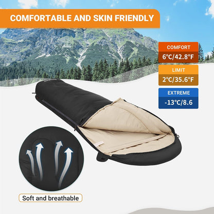 KingCamp Mumienschlafsack 3-4 Jahreszeiten für große Kälte 165×70×45cm