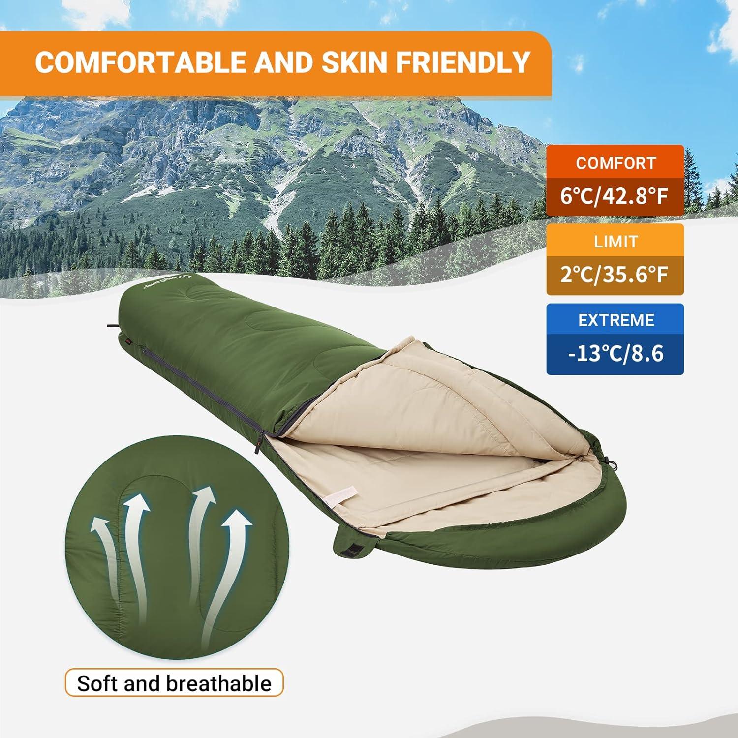 KingCamp Mumienschlafsack 3-4 Jahreszeiten 165x70x45cm Olive Green