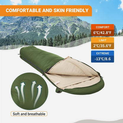 KingCamp Mumienschlafsack 3-4 Jahreszeiten 165x70x45cm Olive Green