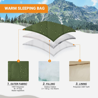 KingCamp Mumienschlafsack 3-4 Jahreszeiten warm tragbar Camping Hiking Trekking