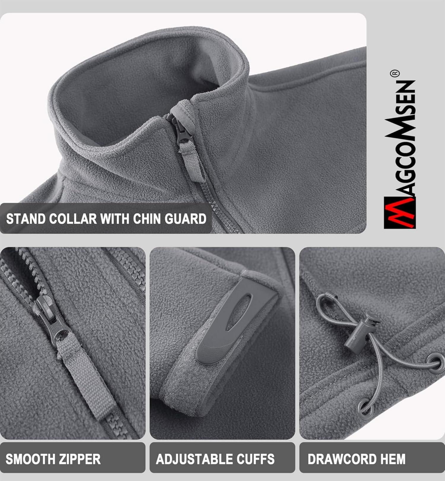 MAGCOMSEN Herren Outdoor Fleecejacke 7 Taschen Winddicht Warm Wandern M