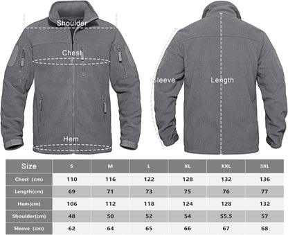 Herren Outdoor Fleecejacke winddicht mit 7 Taschen Stehkragen M