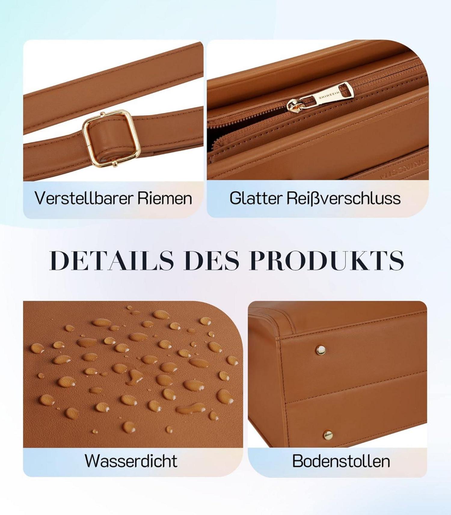 Missnine Handtasche Damen Laptoptasche 15,6 Zoll Schultertasche 2-teiliges Set