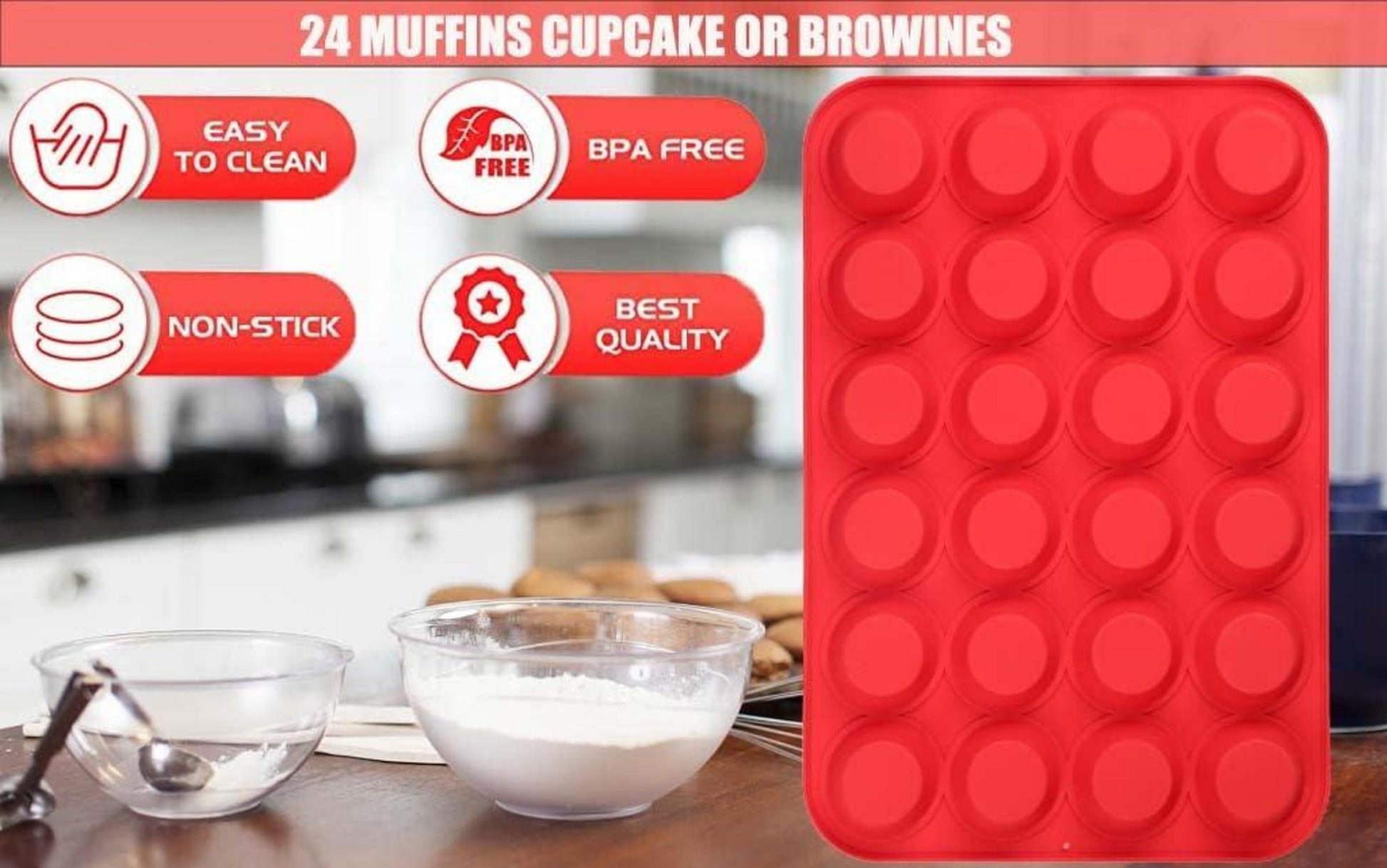 Mlying Mini Muffin Silikon Backform für 24 Muffins Antihaft Cupcakes Brownies Kuchen Pudding