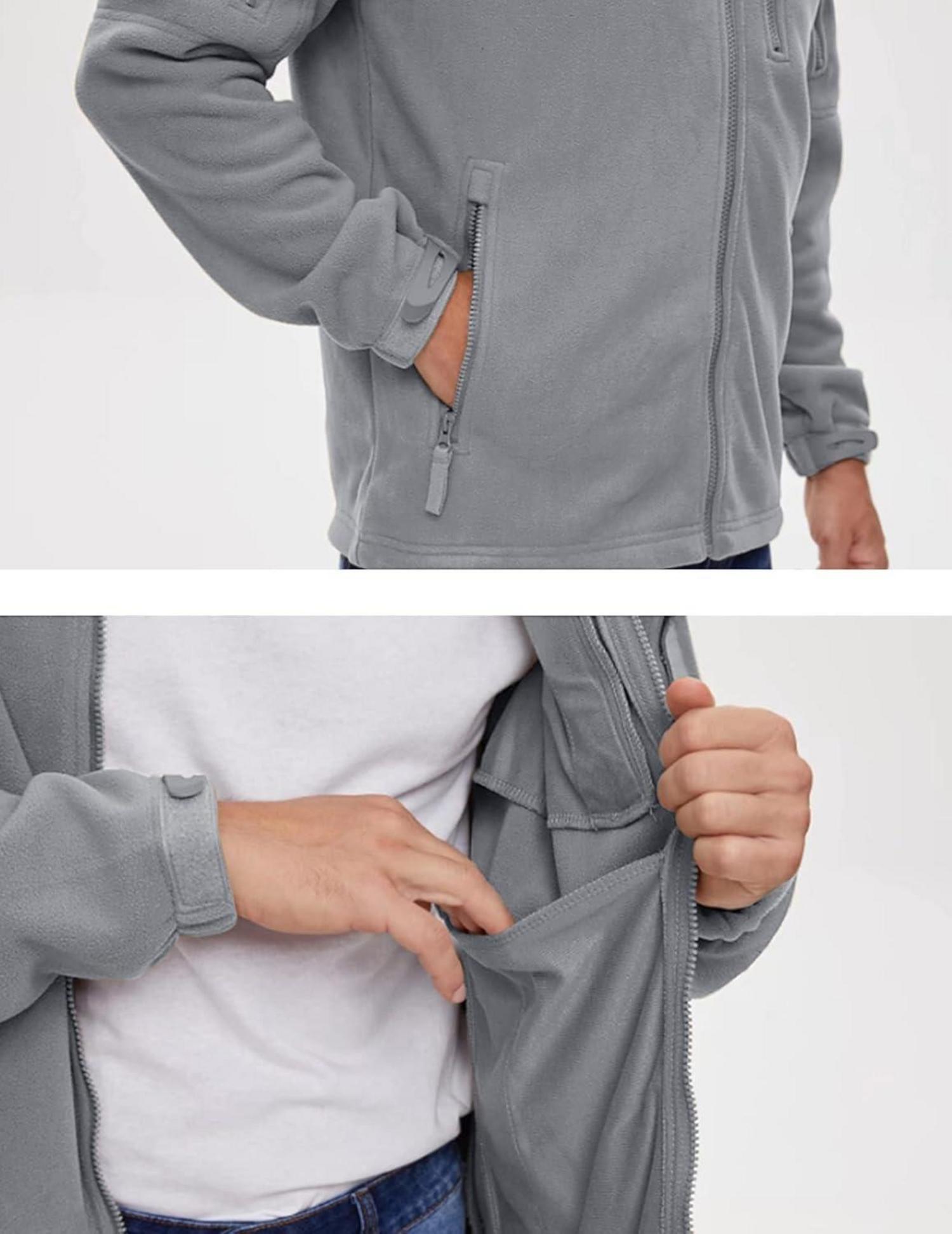 Outdoor Fleecejacke Taktische Armeejacke mit 7 Taschen XXL Warm Hellgrau