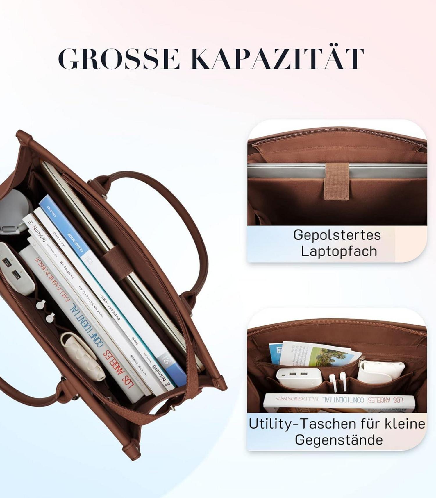 Missnine Handtasche Damen Laptoptasche 15,6 Zoll Groß Leder