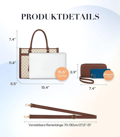Damen Handtasche Laptoptasche 15,6 Zoll Schultertasche Set