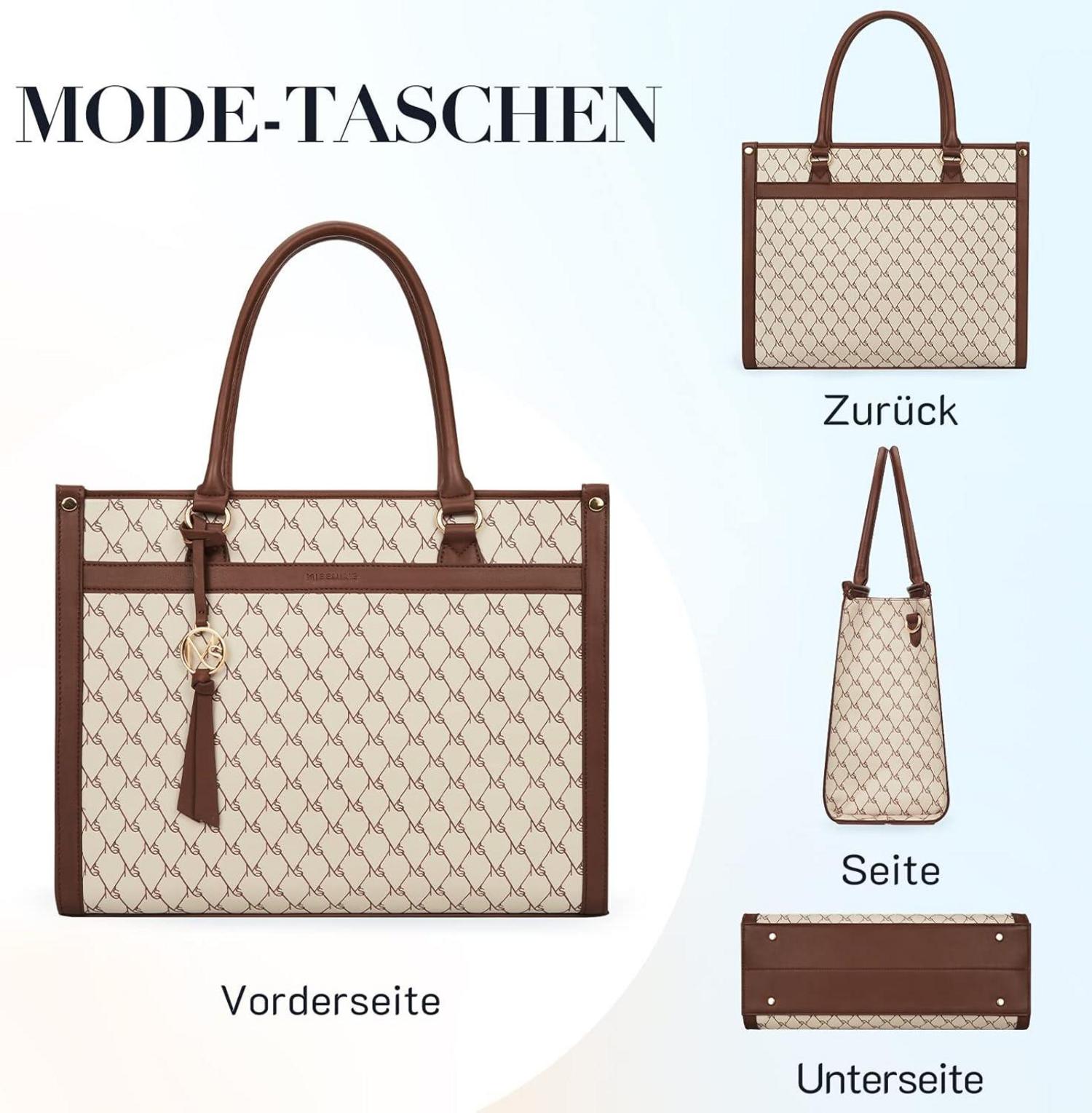 Handtasche Damen Laptoptasche 15,6 Zoll Shopper Leder Henkeltasche