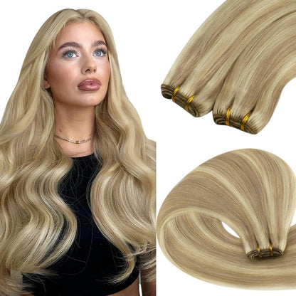 Blond Echthaar Haarverlängerung 50cm Doppelweft 100g