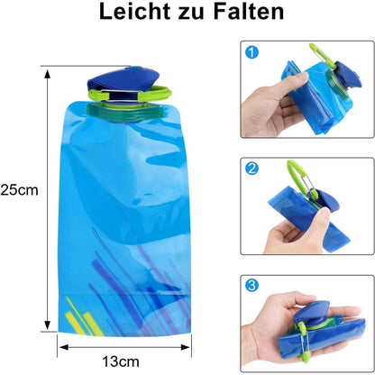 Faltbare Trinkflasche 2 Stück Schwarz+Blau 700ml, BPA-frei