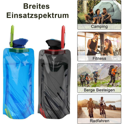 Faltbare Trinkflasche 2 Stück Schwarz+Blau 700ml, BPA-frei