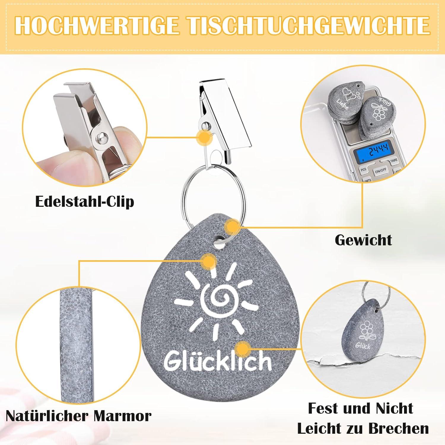 Tischdeckenbeschwerer Naturstein Stahl Klammer 8er Set