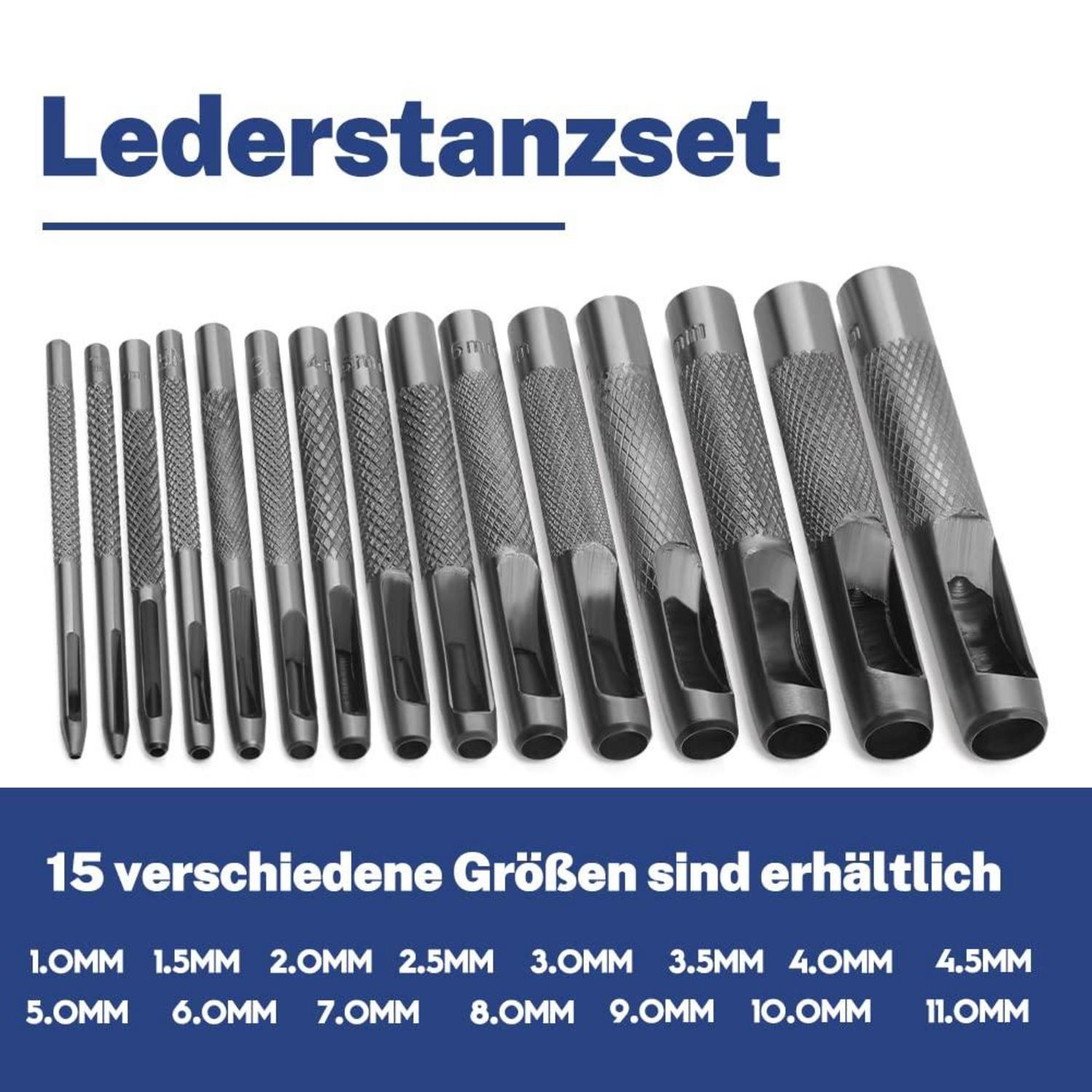 Locheisen Set 15-teilig Stanzwerkzeug Leder Lochstanzer