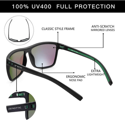 Polarisierte TR90 Herren Sonnenbrille UV400 Schutz Schwarz/Grün