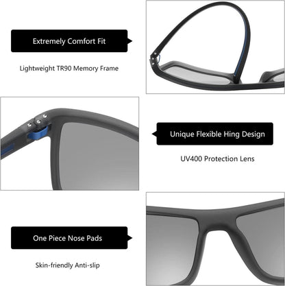 Herren Sonnenbrille Polarisiert TR90 Rahmen UV400 Schutz Grau/Silber