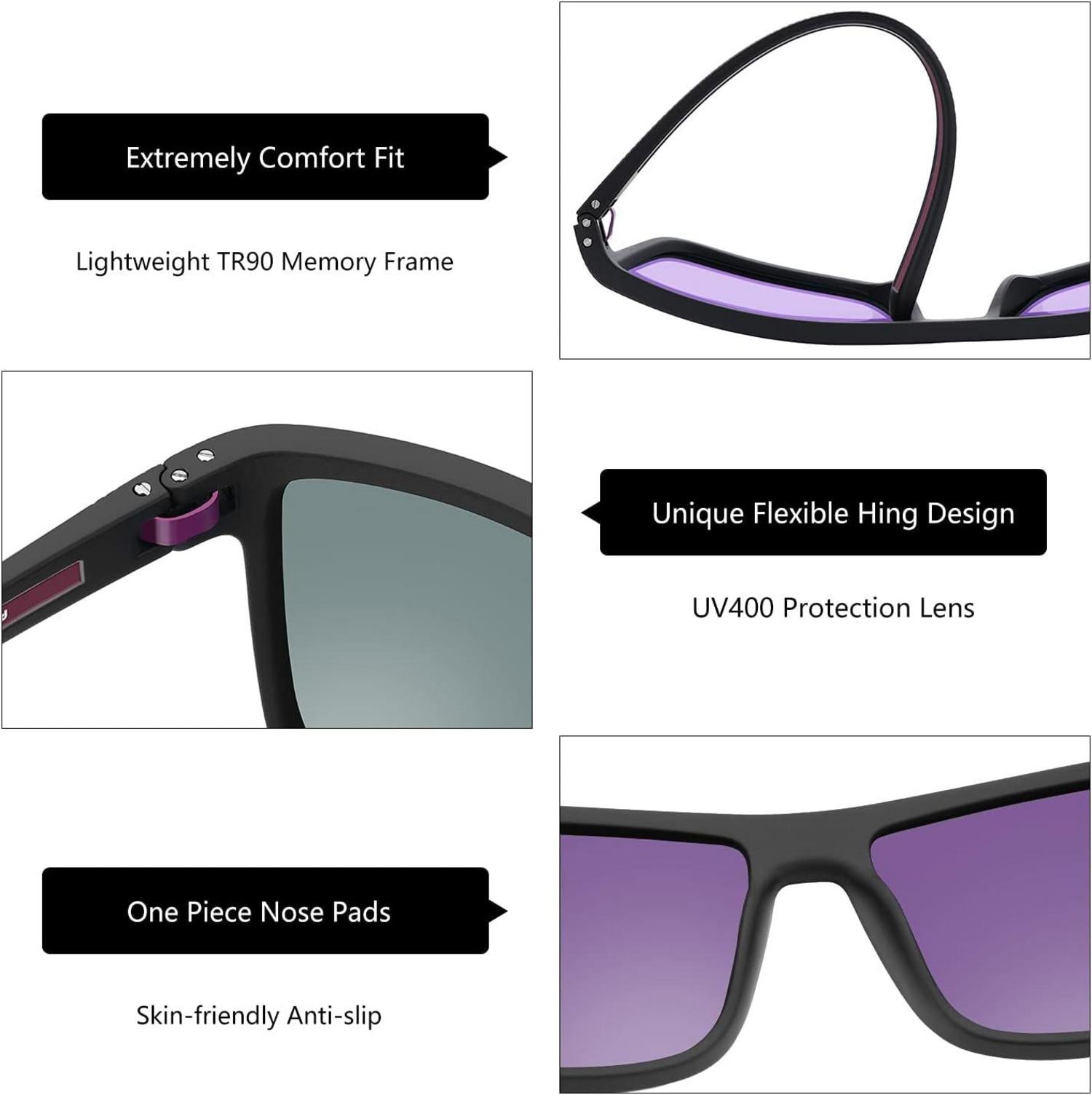 Polarisierte TR90 Herrensonnenbrille UV400 Schutz Schwarz Lila