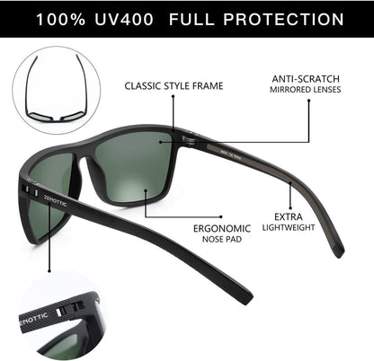 Polarisierte TR90 Herren Sonnenbrille UV400 Schutz Quadrat Schwarz Grün