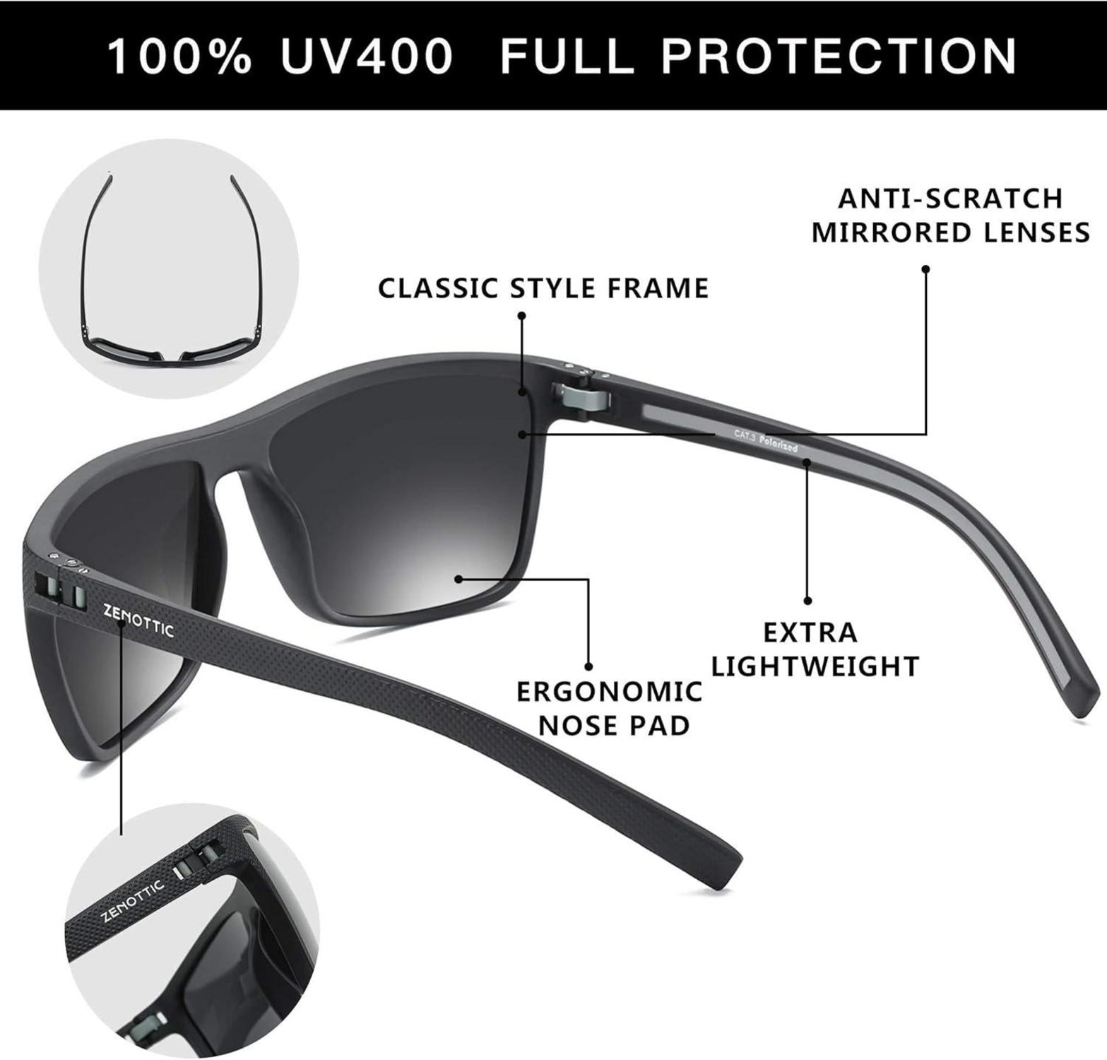 ZENOTTIC Herren Sonnenbrille Polarisiert TR90 Rahmen UV400 Schutz