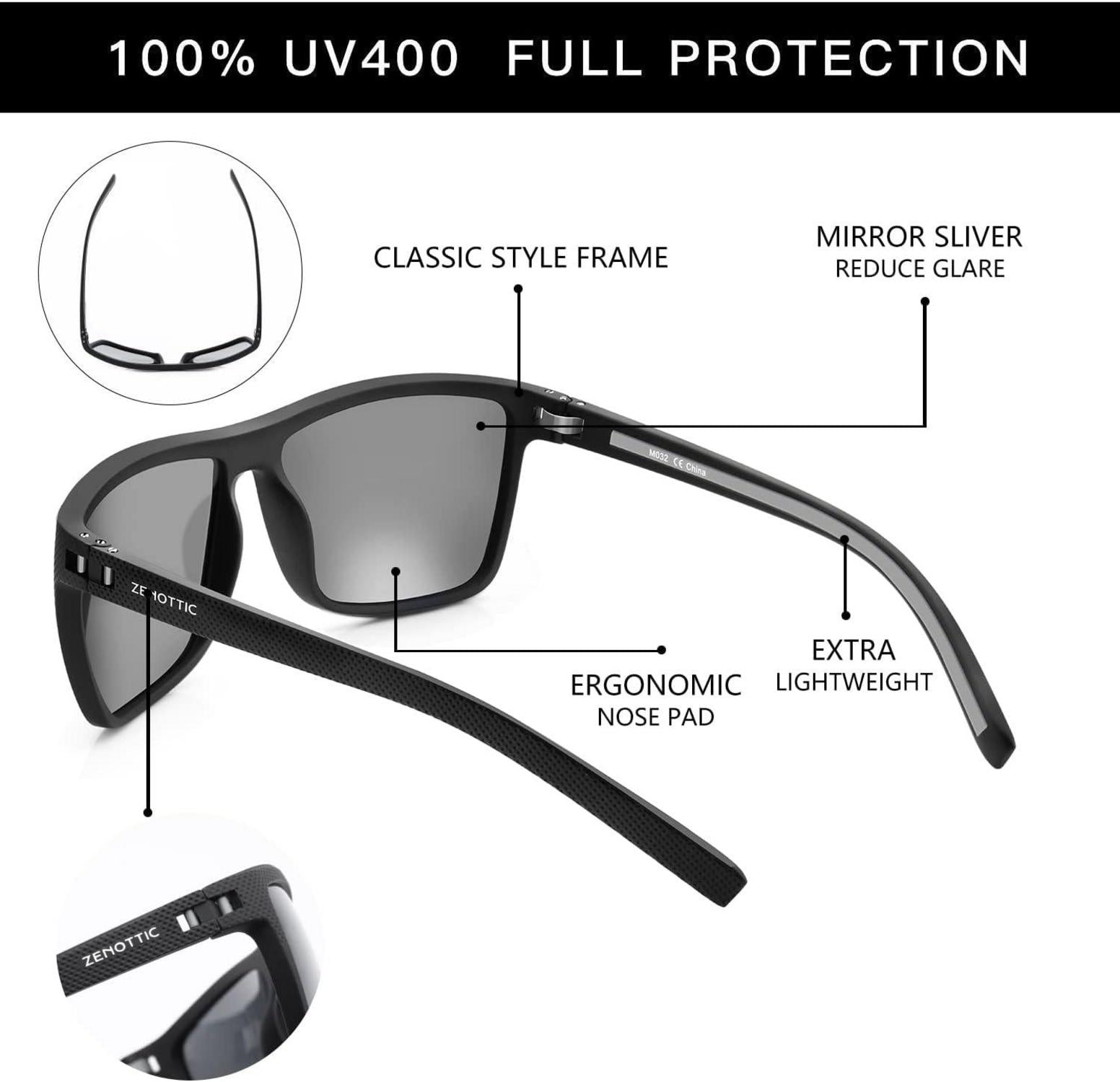 Polarisierte Herren Sonnenbrille TR90 Rahmen UV400 Schutz Schwarzer Rahmen