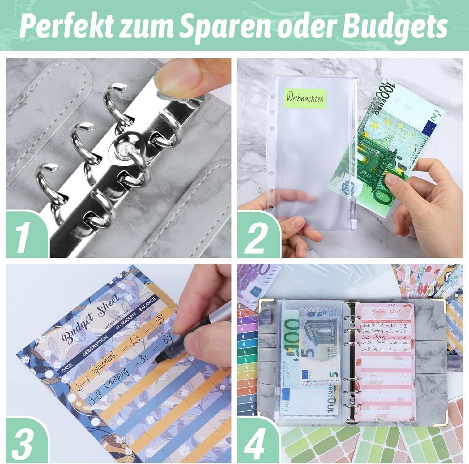 Budget Planer A6 Binder für Geldsparmappe mit Folien & Geldfächer