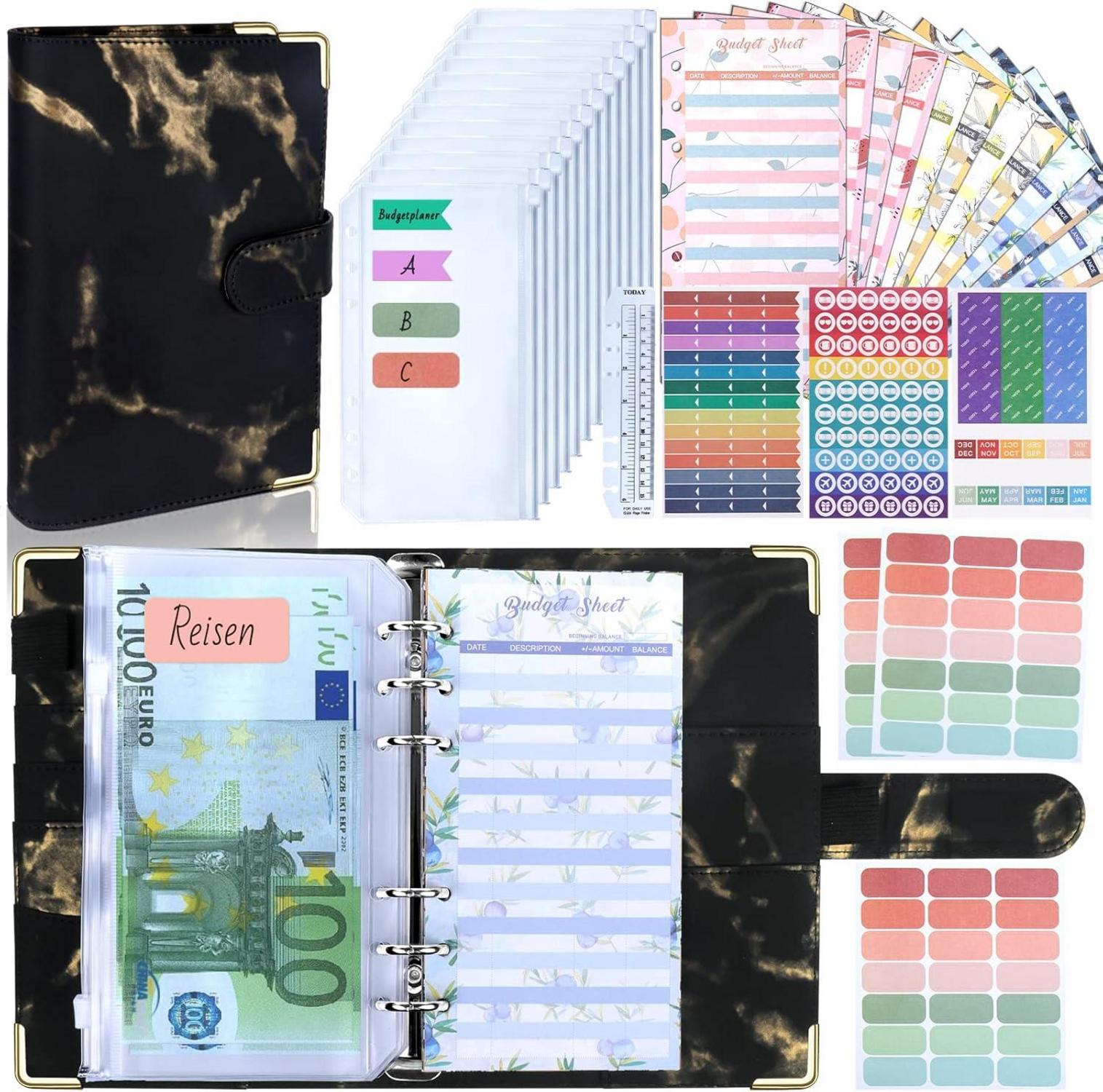 Budget Planner A6 Binder mit Geldfächern, Sparbuch, Haushaltsbuch