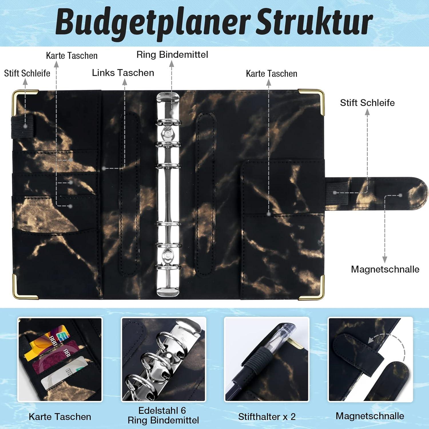 Budget Planner A6 Binder mit Geldfächern, Sparbuch, Haushaltsbuch