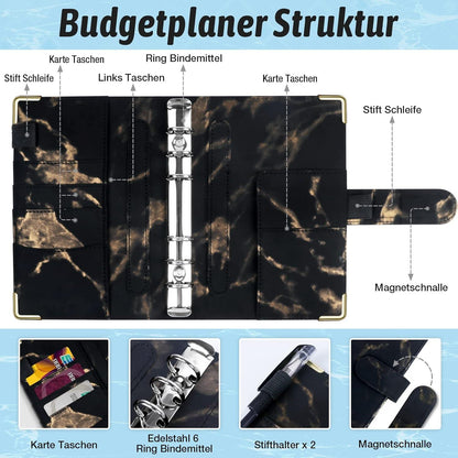 Budget Planner A6 Binder mit Geldfächern, Sparbuch, Haushaltsbuch