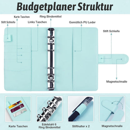 Budget Planner A6 Binder Geldsparmappe mit 12 Geldumschlägen