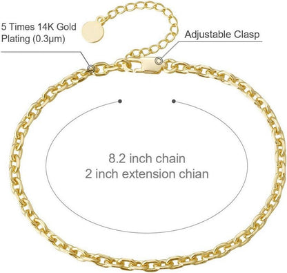 Damen Fußkettchen 4mm Zirkonia Fischgrätkette vergoldet 22/27cm Gold