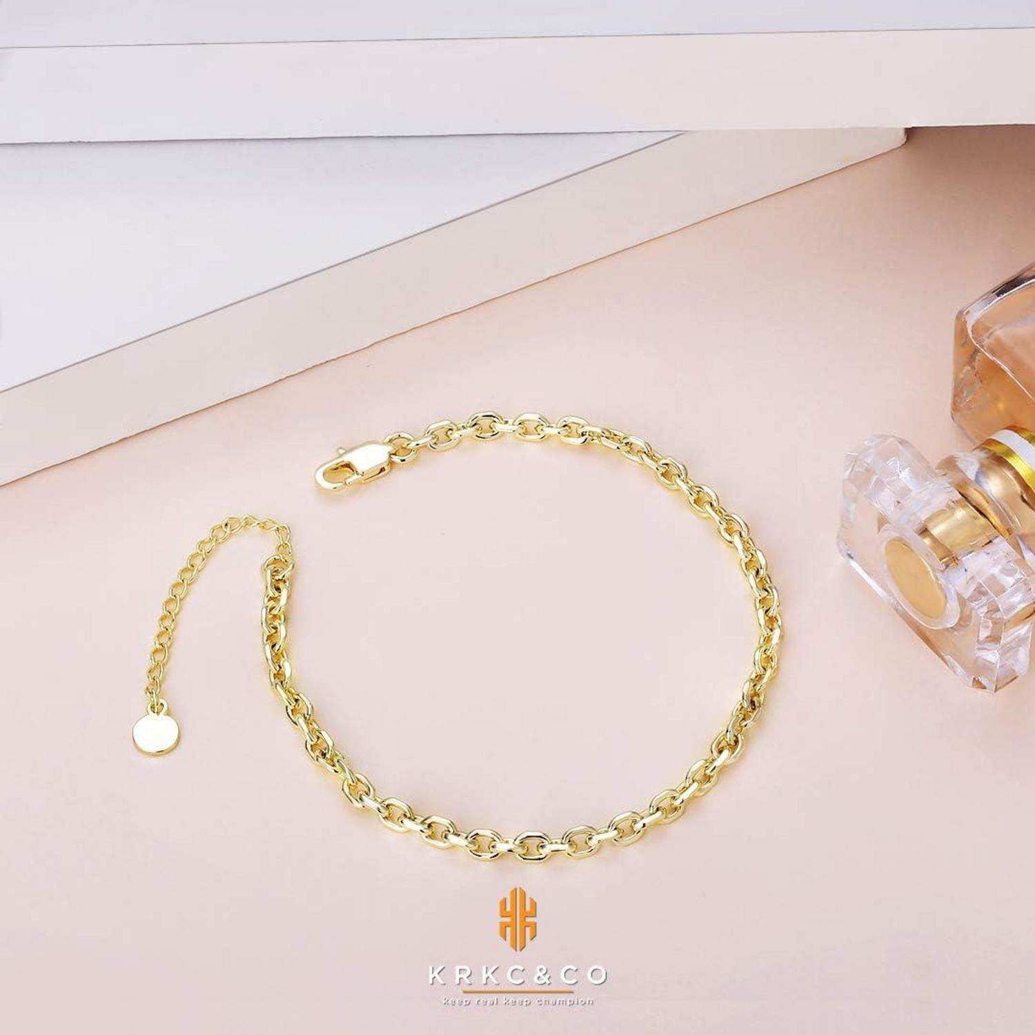 Damen Fußkettchen 4mm Zirkonia Fischgrätkette vergoldet 22/27cm Gold