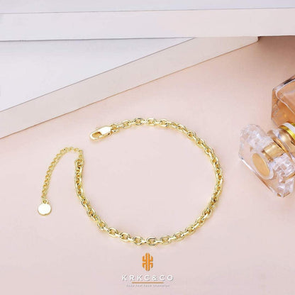 Damen Fußkettchen 4mm Zirkonia Fischgrätkette vergoldet 22/27cm Gold