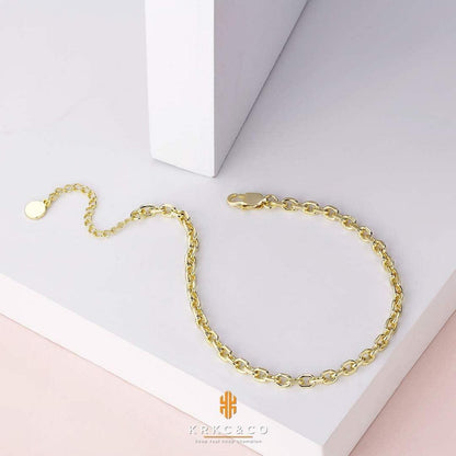 4mm Damen Fußkettchen mit bunten Zirkonia, vergoldete Fischgrätkette 22/27cm - Golden