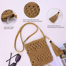 Strohtasche Damen Vintage Umhängetasche Quaste Handtasche