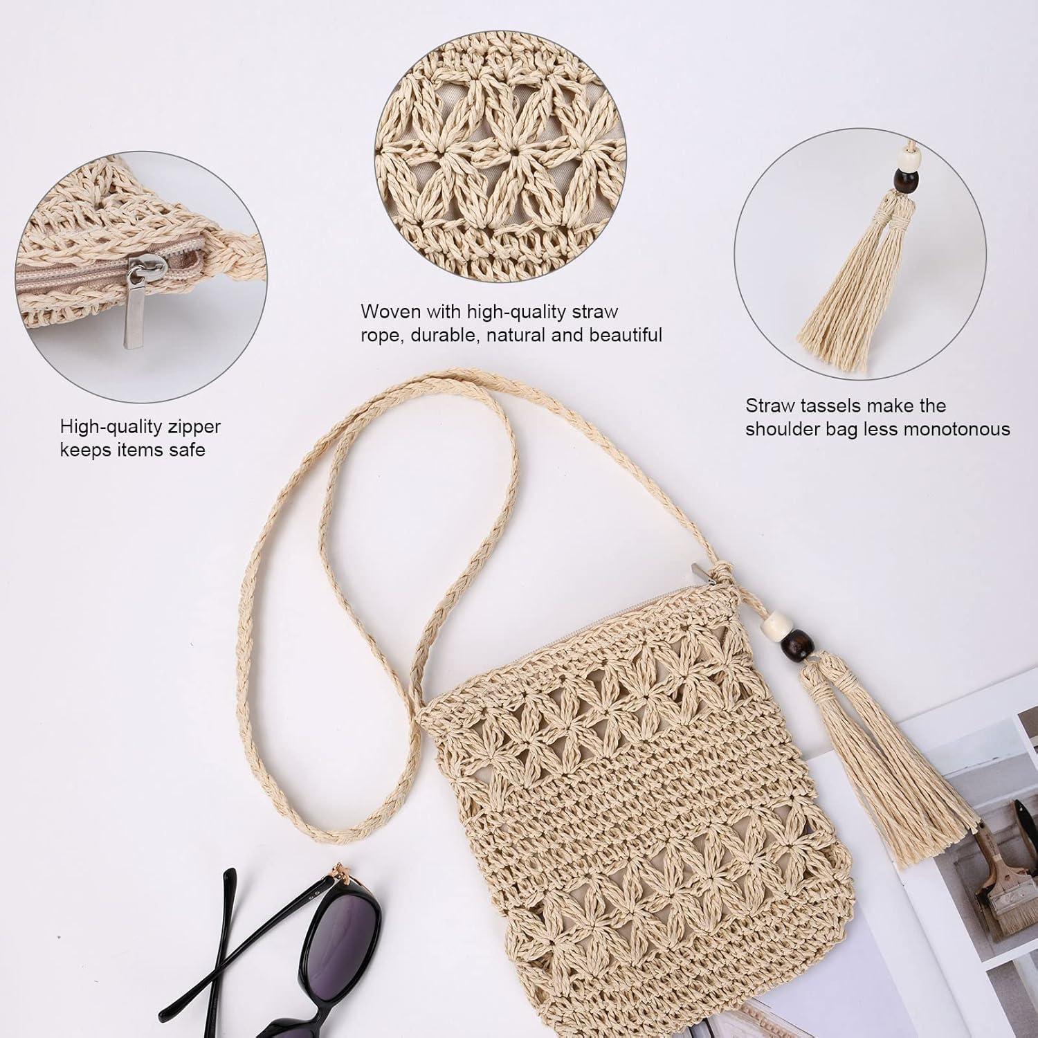 Strohtasche Damen Vintage Umhängetasche Quaste Strand