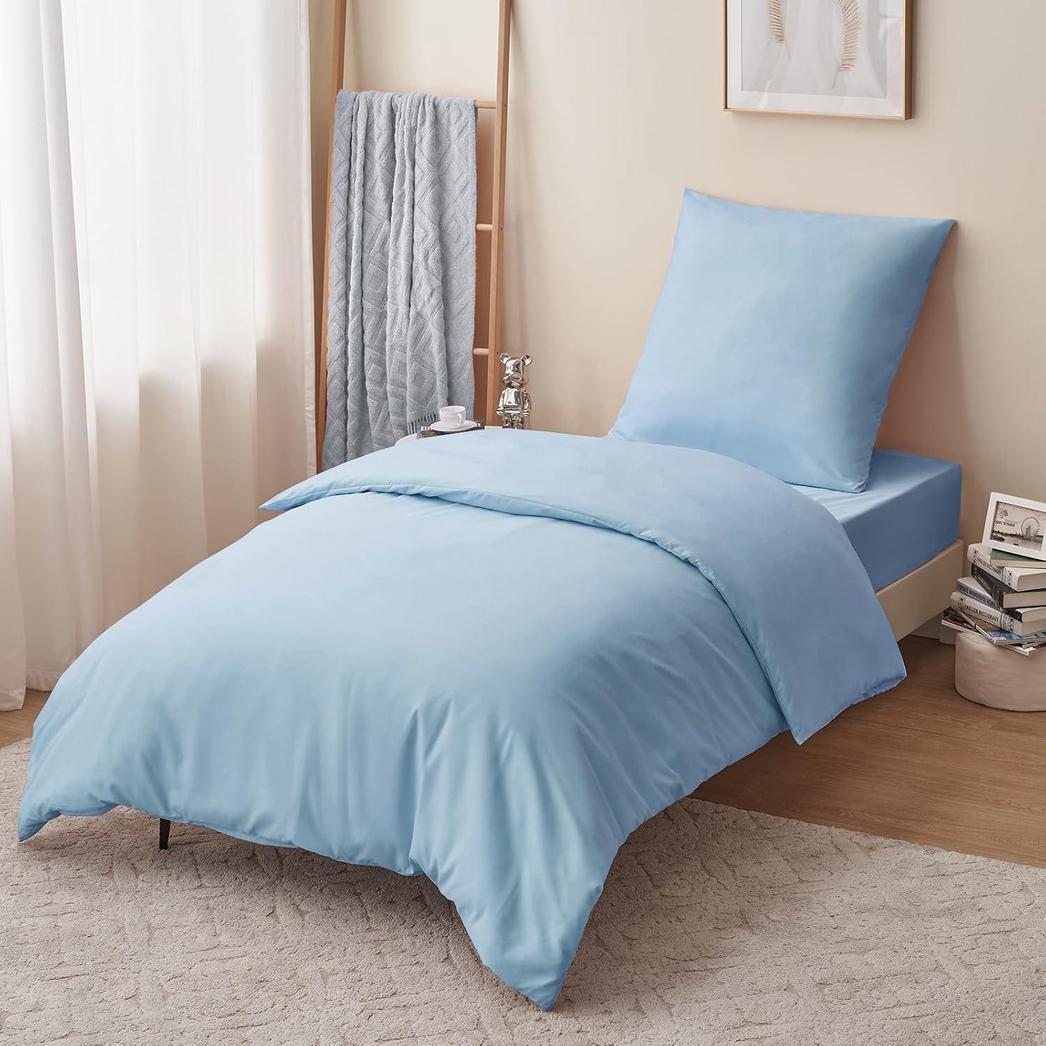 Bettwäsche-Set Mikrofaser Blau 155x220cm Weich & Bügelfrei