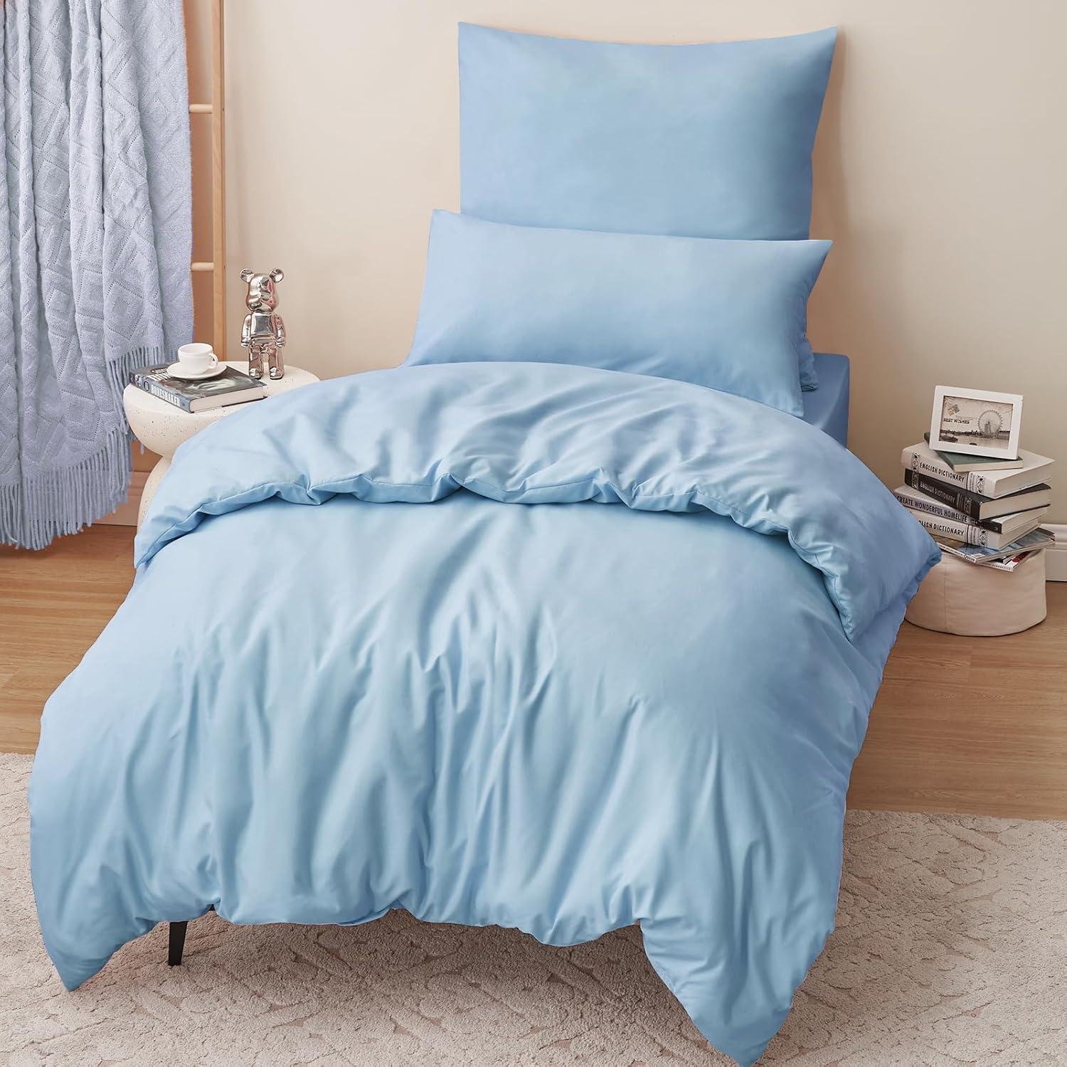 Bettwäsche 155x220 Blau Mikrofaser Weich und Bügelfrei