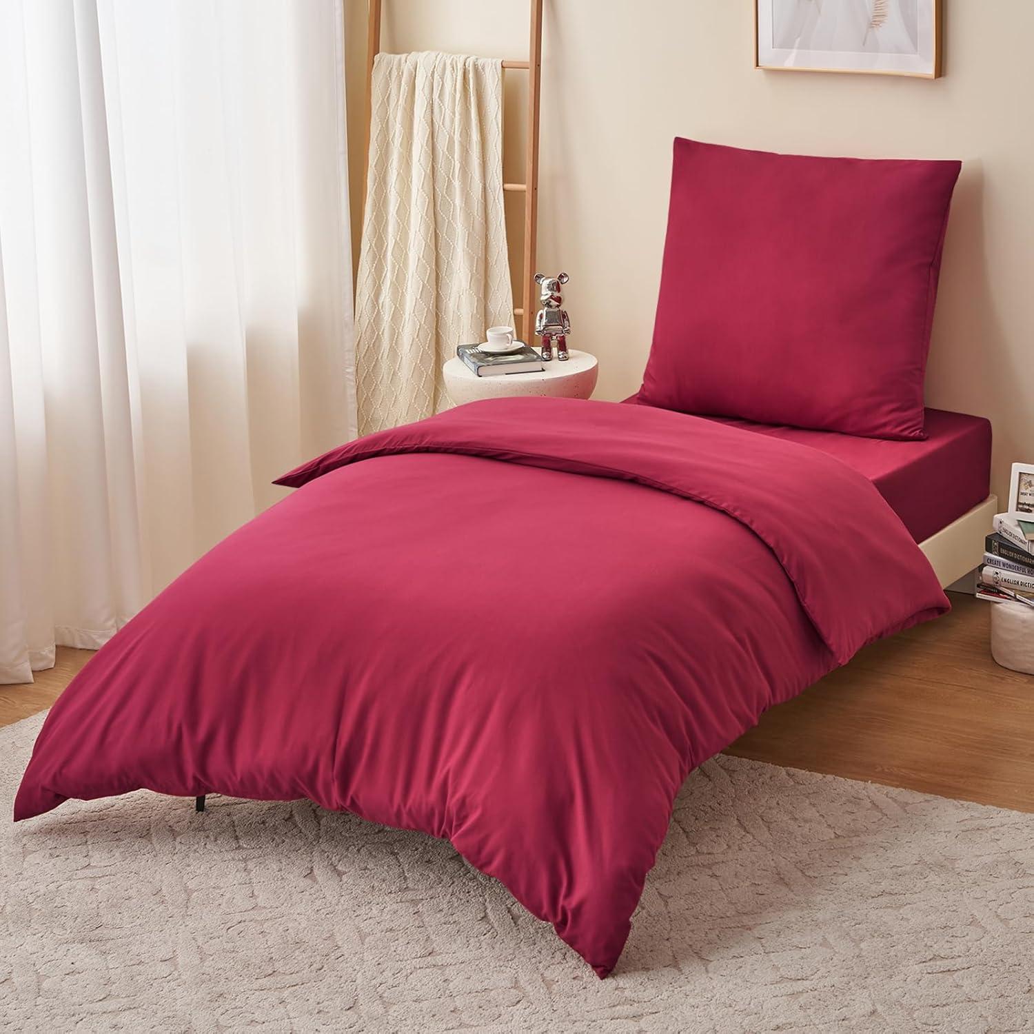 Bettwäsche Set Mikrofaser Reißverschluss 155x220cm Rot