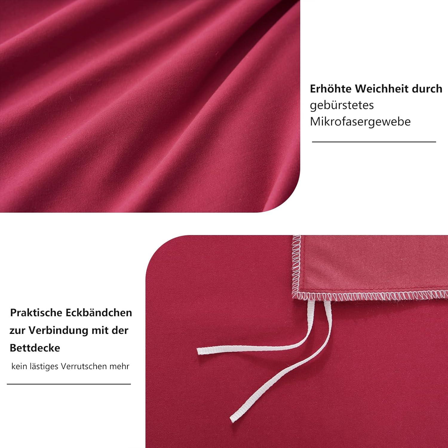 Bettwäsche 155x220 2teilig Rot - Mikrofaser Reißverschluss Weich
